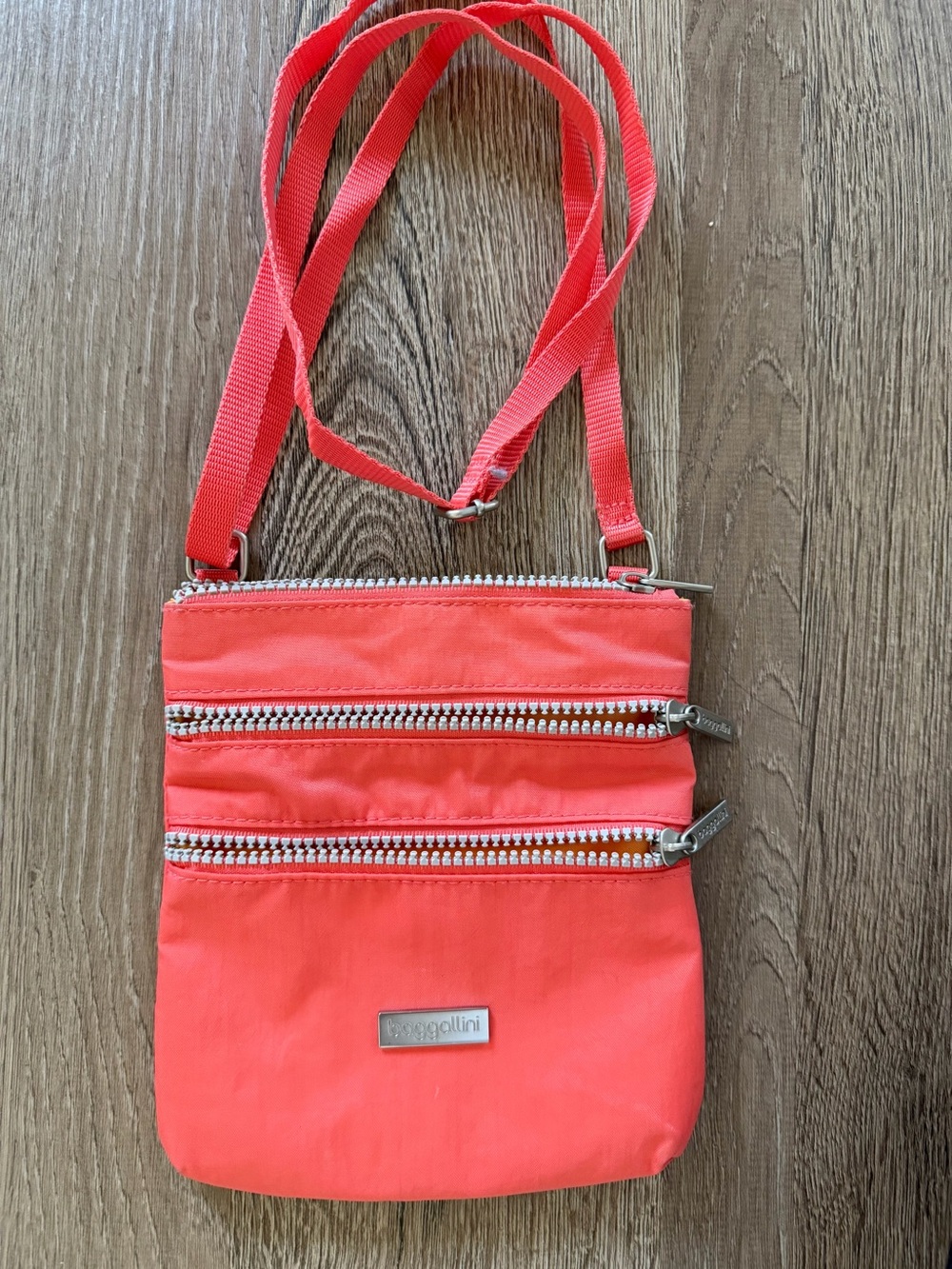 Baggallini Coral Red Triple Zip Crossbody Bag